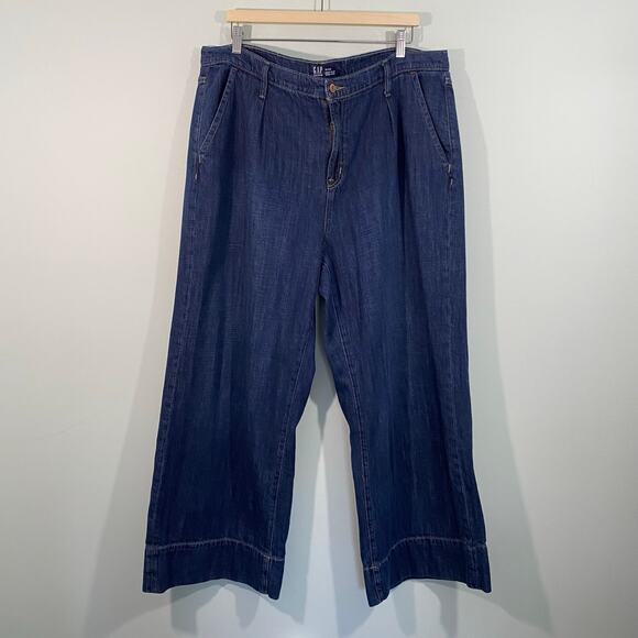 GAP Women Blue Medium Wash High Rise Wide Leg Jeans Size 18/34R - Picture 1 of 8